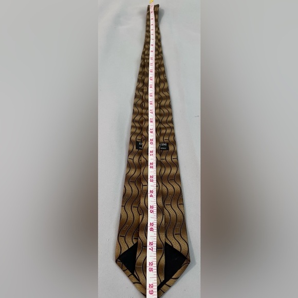Mens Retro Neck Tie 58”X 4” ENRICO GUCCINI 100% Silk Brown Black Pattern - Picture 4 of 4